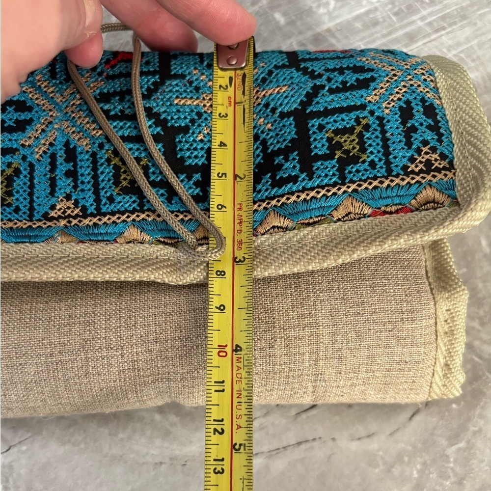 Embroidered Multipurpose Clutch Bag - Blue and Tan - Picture 15 of 15